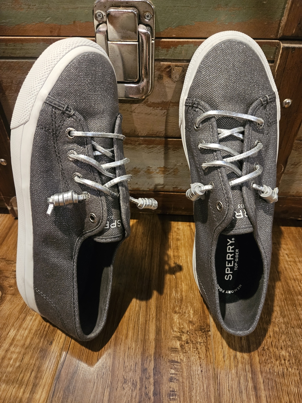 Sperry Charcoal Gray/Silver/Metallic Canvas Women's Boat Shoe